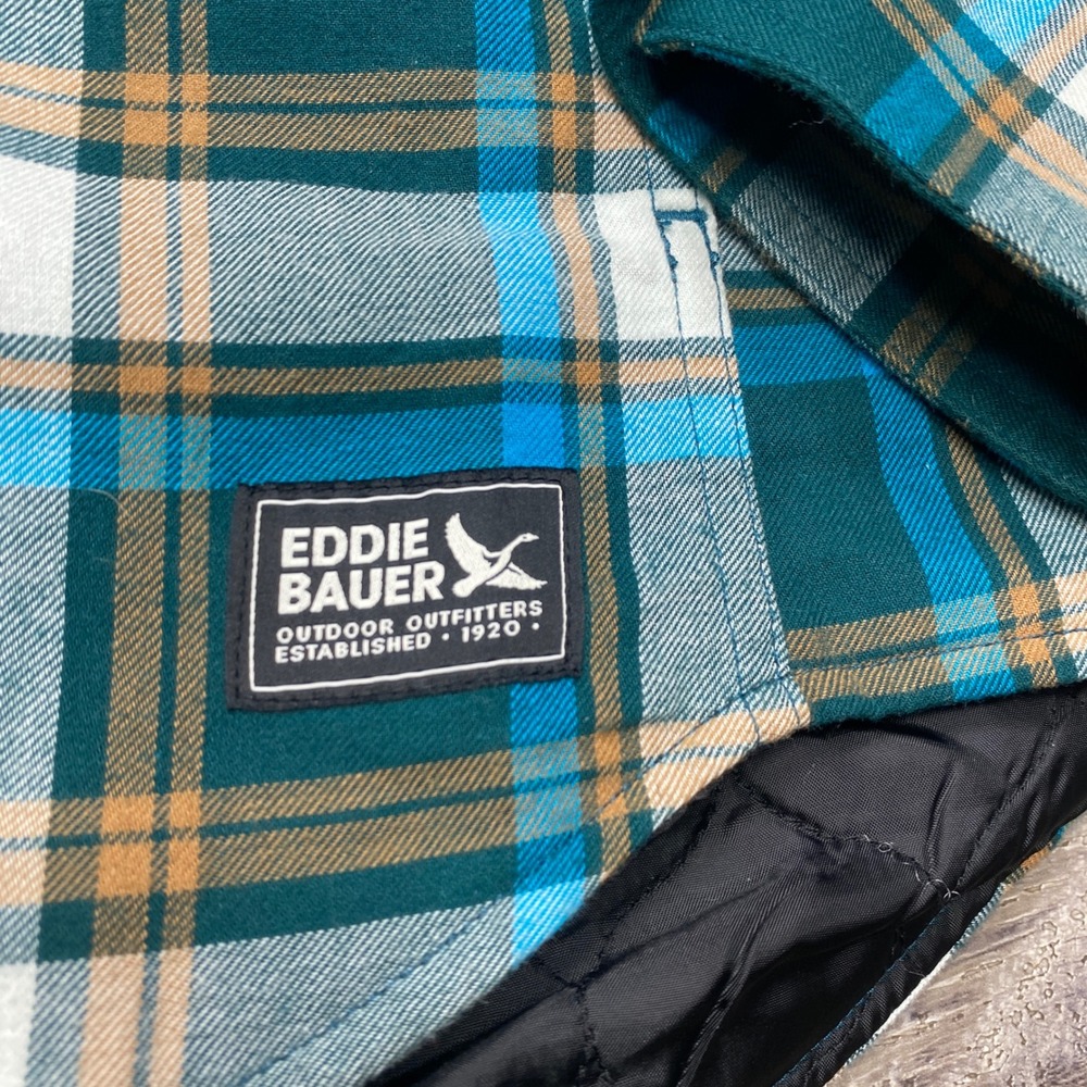 Eddie Bauer Shirt Jacket Womens M Teal Plaid Quilted Lined Flannel Outdoor - Picture 2 of 10